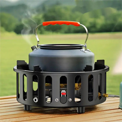 High-Power 7-Core 21000W Portable Camping Stove Windproof Outdoor Gas Burner with Electronic Ignition for Strong Fire Cooking