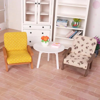 Living Room Sofa 1/12 Scale Wooden Base Cloth Covered Mini Furniture for Doll House Accessories and Collectibles A2UB
