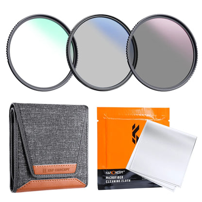 K&F CONCEPT Filter Kit Netural Density ND4 MC UV CPL filter Camera Lens Bundle 1 Cleaning Cloth and Filter Pouch 58mm 62mm 67mm