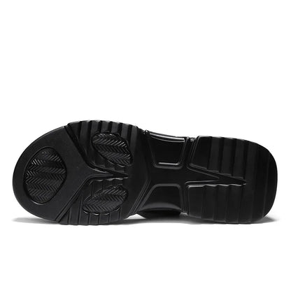 Black Sandals For Men High-Top Platform 2022 Summer Shoes Designer Fashion Breathable Casual Leather Soft Beach Slippers