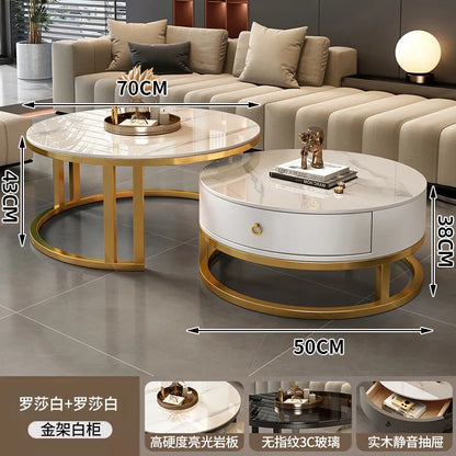 Round edge rock slab coffee table Hakka simple modern small apartment light luxury household small tea table