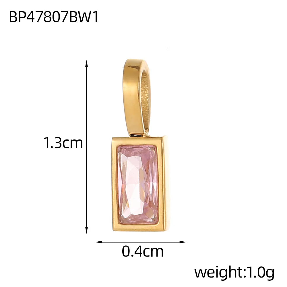 Classic Love Heart Square Zircon 12 Birthstone Pendant DIY Pendant Stainless Steel Waterproof Geometric Jewelry Birthday Gift