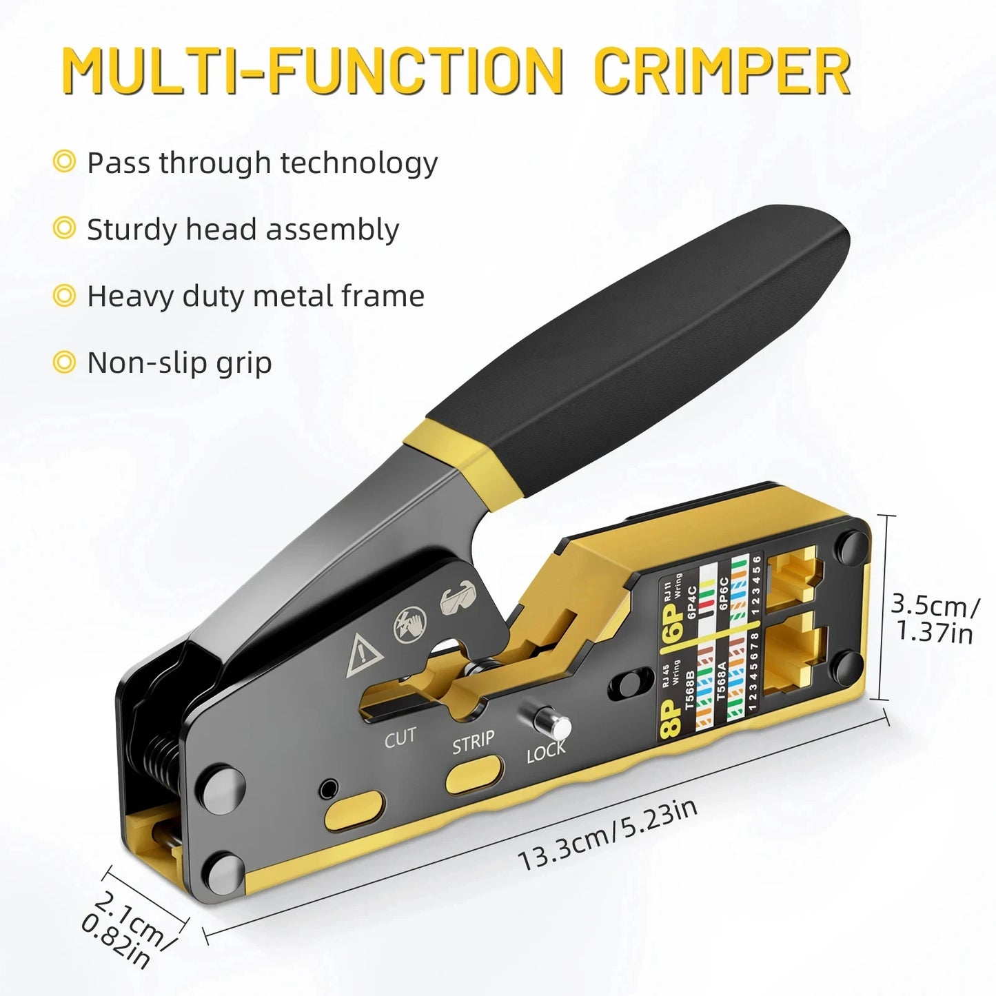Kebidu RJ45 Crimp Plier Pass Through Ethernet Modular Plug Crimping Tool for Cat6 Cat5 Cat5e RJ45 Connectors 8P6P RJ11 Connector