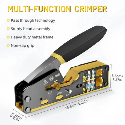 Kebidu RJ45 Crimp Plier Pass Through Ethernet Modular Plug Crimping Tool for Cat6 Cat5 Cat5e RJ45 Connectors 8P6P RJ11 Connector