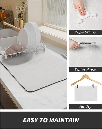 Coffee Machine Mat Rubber Backing Water-Absorbent Dish Drying Pad Kitchen Worktop Drainage Mat Home Decor