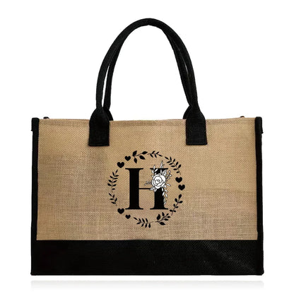 Shopping Bag Burlap Tote Bag Jute Bags Lightweight Handbag Portable LargeCapacity Women Grocery Organizer Garland Letter Pattern