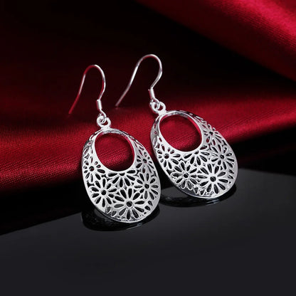 925 Sterling Silver fine Carved oval retro Earrings for Women Luxury Fashion Party Wedding  Jewelry Christmas Gifts