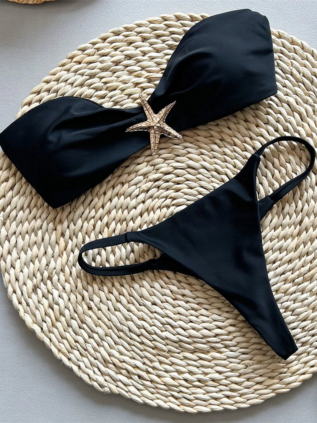 New Metal Star Bandeau High Cut Thong Bikini Women Swimwear Female Swimsuit Two-pieces Bikini set Bather Bathing Suit Swim V6422