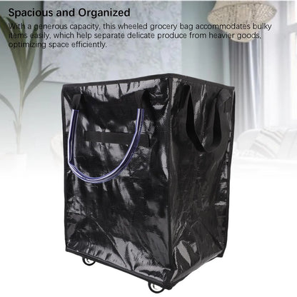 Reusable Grocery Bag On Wheels Water Proof Large Capacity Rolling Tote Bag with Reinforced Handles
