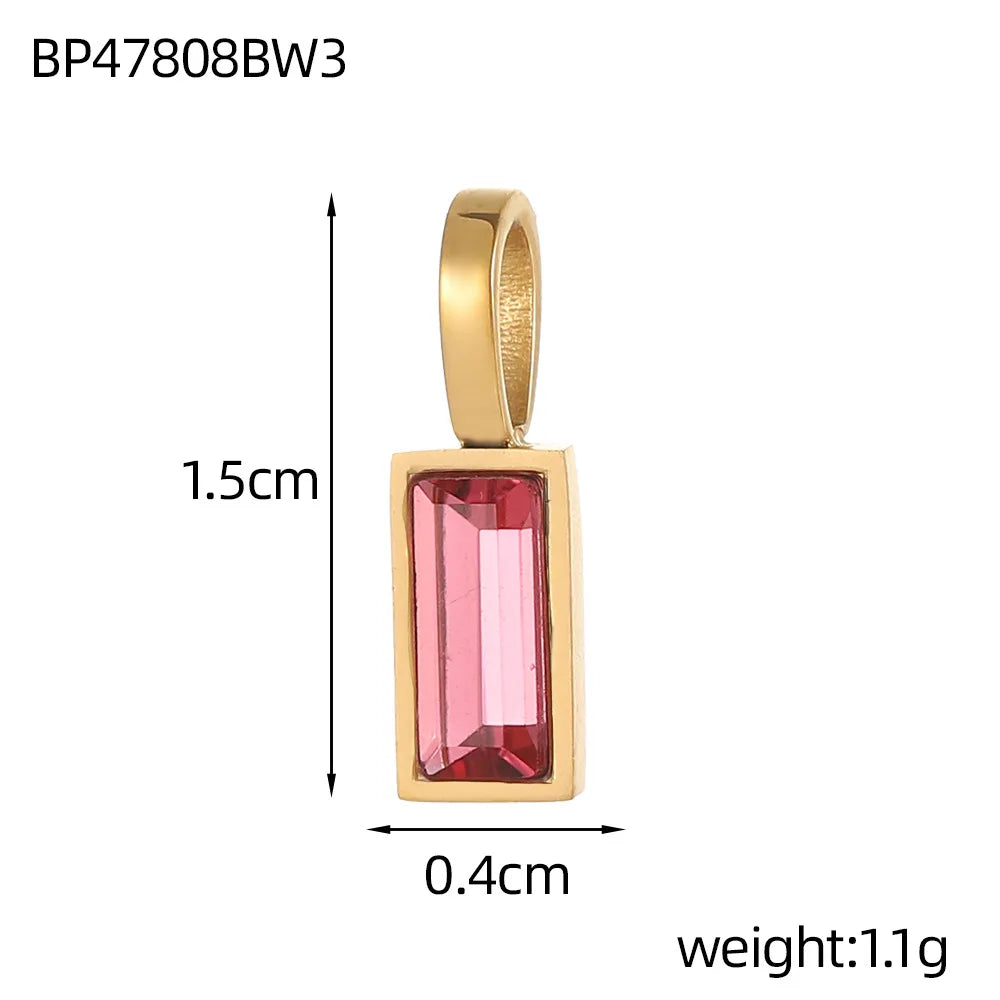 Classic Love Heart Square Zircon 12 Birthstone Pendant DIY Pendant Stainless Steel Waterproof Geometric Jewelry Birthday Gift