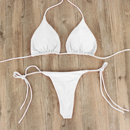 Tie Sexy Thong Bikini Set Side Swimsuit Bandage Style Swimwear Split Strap Adjustable Solid Color Female Summer Beach Bikini Set
