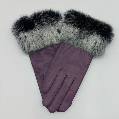 2025 Women Winter Warm Genuine Sheep Leather Glove With Real Fur Trimming Female Warm Real Leather Fur High Quality Mittens