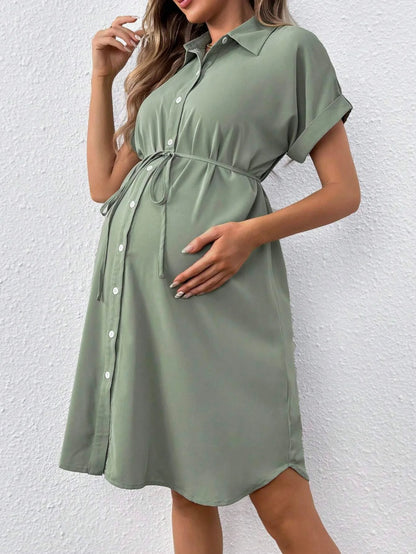 Maternity Dresses Photoshoot Women Clothes Summer Striped Short Sleeve Pregnant Button-down Casual Dress Fashion Shirt Clothing
