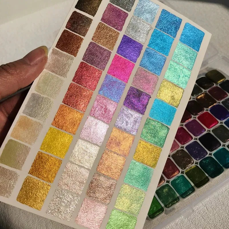 50Color Metallic Paint Palette for Artists,Soft Pearl Tones to Bold Shine Elevate Creations with New Layers of Bright Luminosity