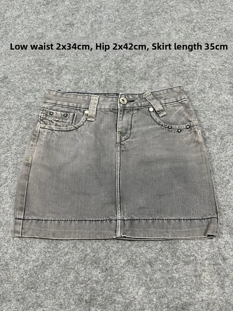 Sexy American Vintage Low Waist Denim  Skirt for Students Z4 Antiquing Y2K Trendy ort Skirt with Handmade Ripped And Fo...