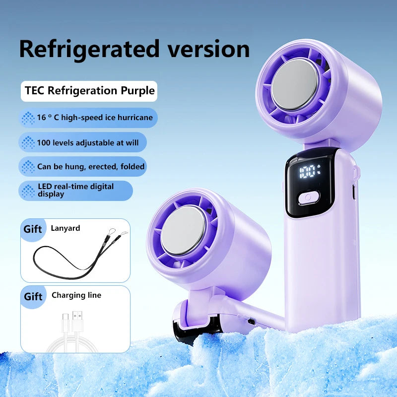 Lenovo Ice Compress Handheld Fan Portable Outdoor Usb Digital Display Folding Refrigeration High Speed Violent Turbine Small Fan