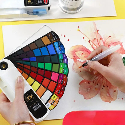 Folding Watercolor Paint Set Solid 18/24/36/42 Colors Painting Pigment Set with Water Brush Pen Watercolor Pigment Students