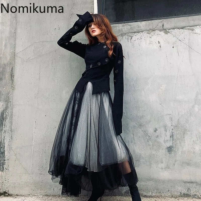 Harajuku Punk Long Skirts for Women Patchwork Gauze Chic Jupe 2025 Faldas Mujer De Moda Japanese Lace A-line Streetwear Skirt