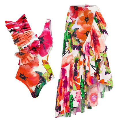 2023 New Arrival Push Up Women Bikini Set Floral Printed Ruffle Bikinis Strappy Bandage Swimwear Brazilian Biquini Bathing Suit