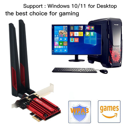 WiFi 6E 5374Mbps AX210 PCIE WIFI Adapter Wireless Bluetooth 5.3 802.11AX Network Card Powerful 10dbi Antenna For Win 10/11