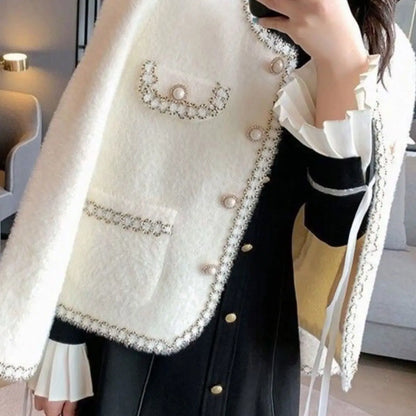 Fragrant Spring Autumn Autumn and Winter Cardigan Short New Mink Jacket Temperament Sweater Versatile Knitted Top