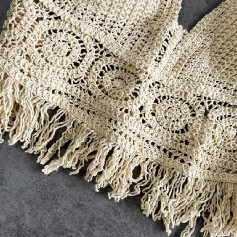Sexy Boho Beach Holiday Camisole Halter Women Crochet Knit Swimsuit Bra Backless Vest Hollow Tassel Tank Top Women's Crop Tops