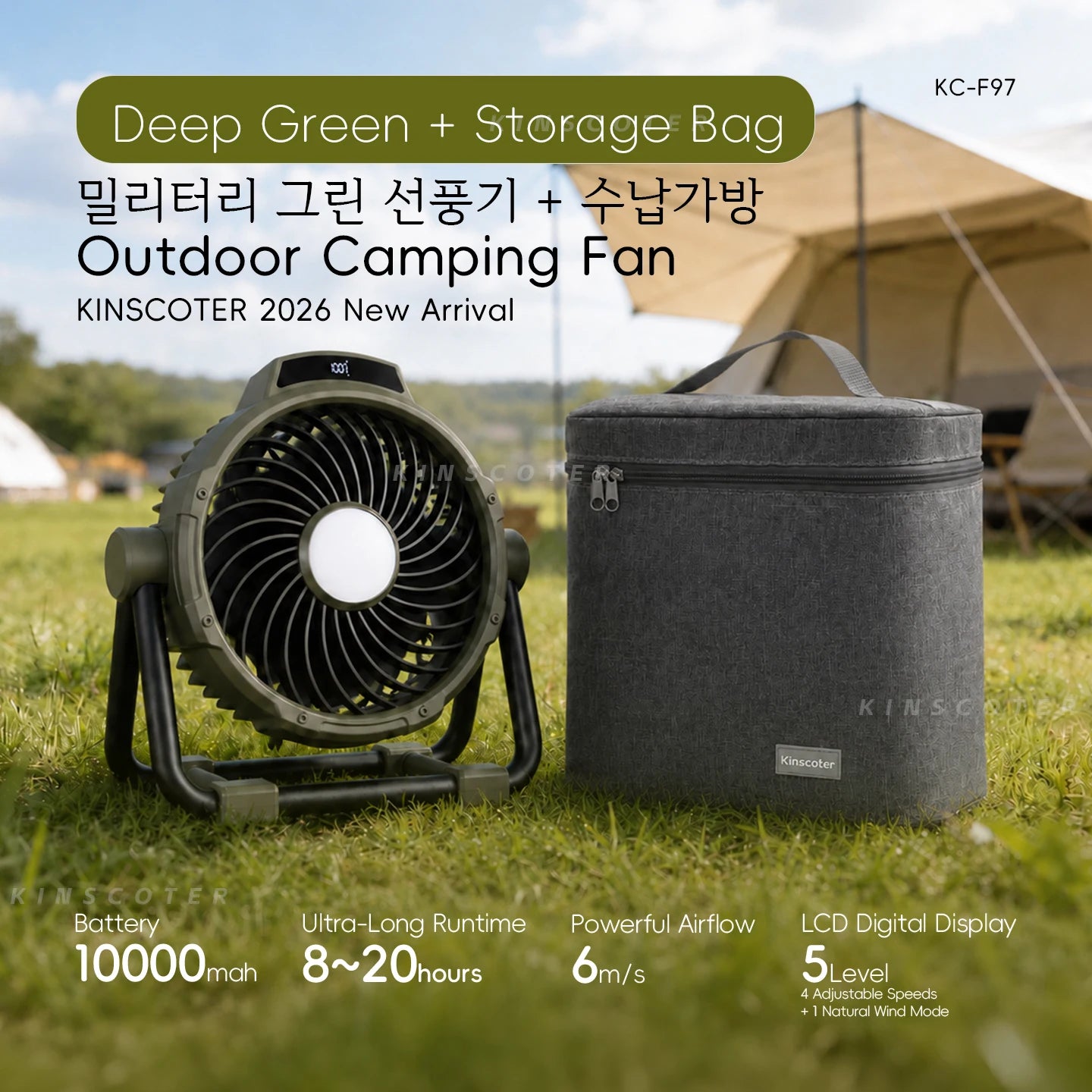 20000mAh Outdoor Camping Fan 6 in 1 Portable Rechargeable Wireless Tent Ceiling Fan with LED Light Camping Air Circulator