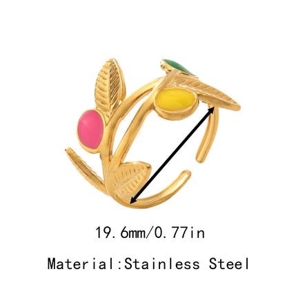 Boho Enamel Geometric Leaf Sunflower Open Rings Gold Plated Stainless Steel Rings For Women Aesthetic Couple Party Jewelry Gifts