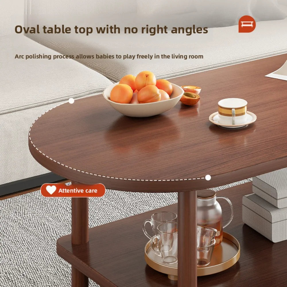 Coffee Table for Living Room Oval Small Space Furniture for Apartment Modern Simple Low Double-Layer Storage Table Easy Clean