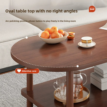 Coffee Table for Living Room Oval Small Space Furniture for Apartment Modern Simple Low Double-Layer Storage Table Easy Clean