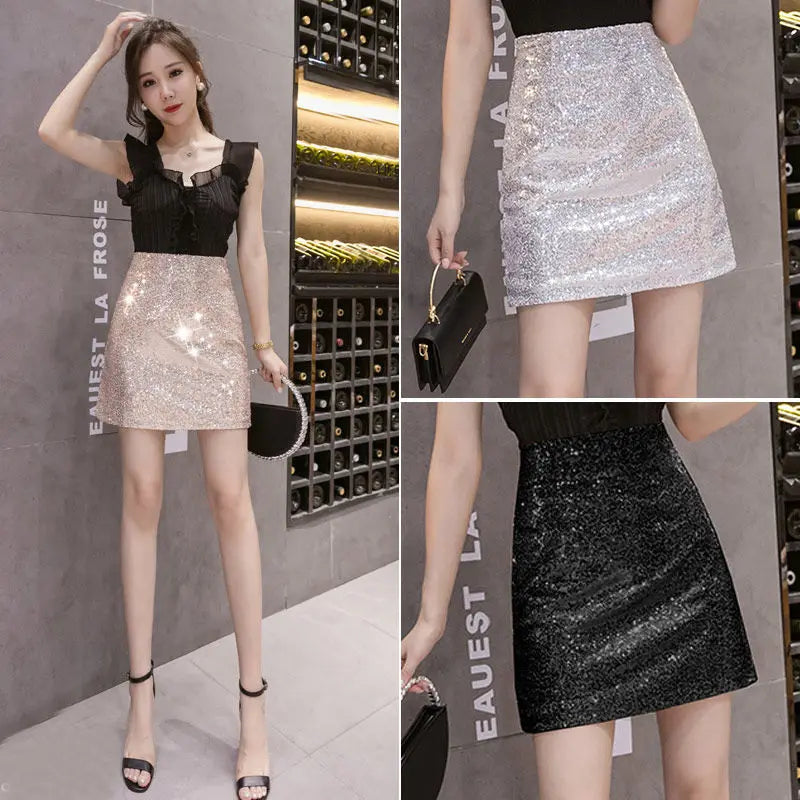 Clothes Sequin Skirts for Women Short Women's Skirt Night Club Outfit Sexy Mini Wrap Tight Cheap Trend Premium A Line Luxury Y2k