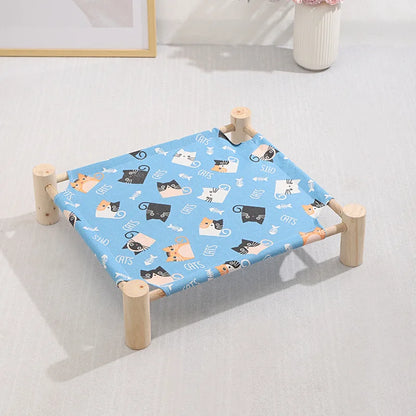 53*48*13cm Summer Elevated Pet Bed Foldable Portable Pet Camping Wooden Detachable Cat Teddy Dog March Bed Cooling Hammock ערסל