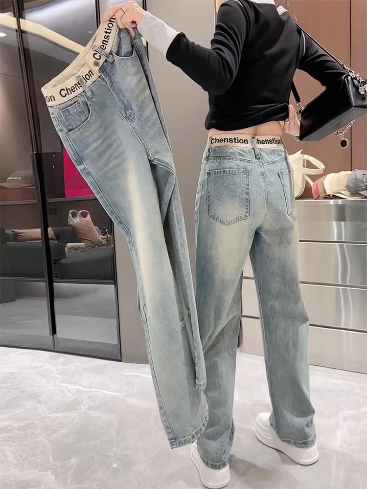 Y2K 2000s Wide Leg Baggy Denim Trouser Women's Washed Vintage Casual Pants Female High Street Retro High Waist Trashy Jeans