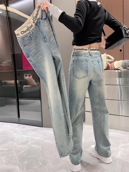 Y2K 2000s Wide Leg Baggy Denim Trouser Women's Washed Vintage Casual Pants Female High Street Retro High Waist Trashy Jeans