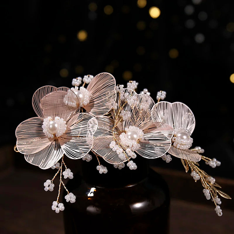 Bridal Wedding Headband Flower Pearl Hairpin Hair Accessories for Women Hair Jewelry Party Bride Headpiece Bridesmaid Gift