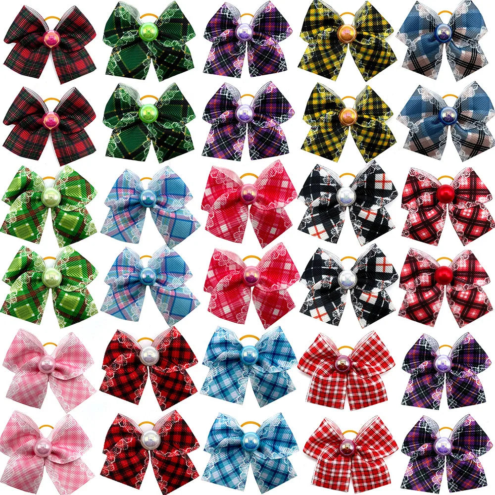 50/100pcs Small Dog Grooming Bows Pearl Plaid Style Pet Dog Hair Bows Rubber Bands Dog Hair Accessories Pet Supplies for Dogs
