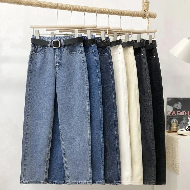 High Waist Harlan Denim Jeans Women Students Straight Leg Loose Slimming Spring Autumn New Style Old Dad Cucumber Trendy