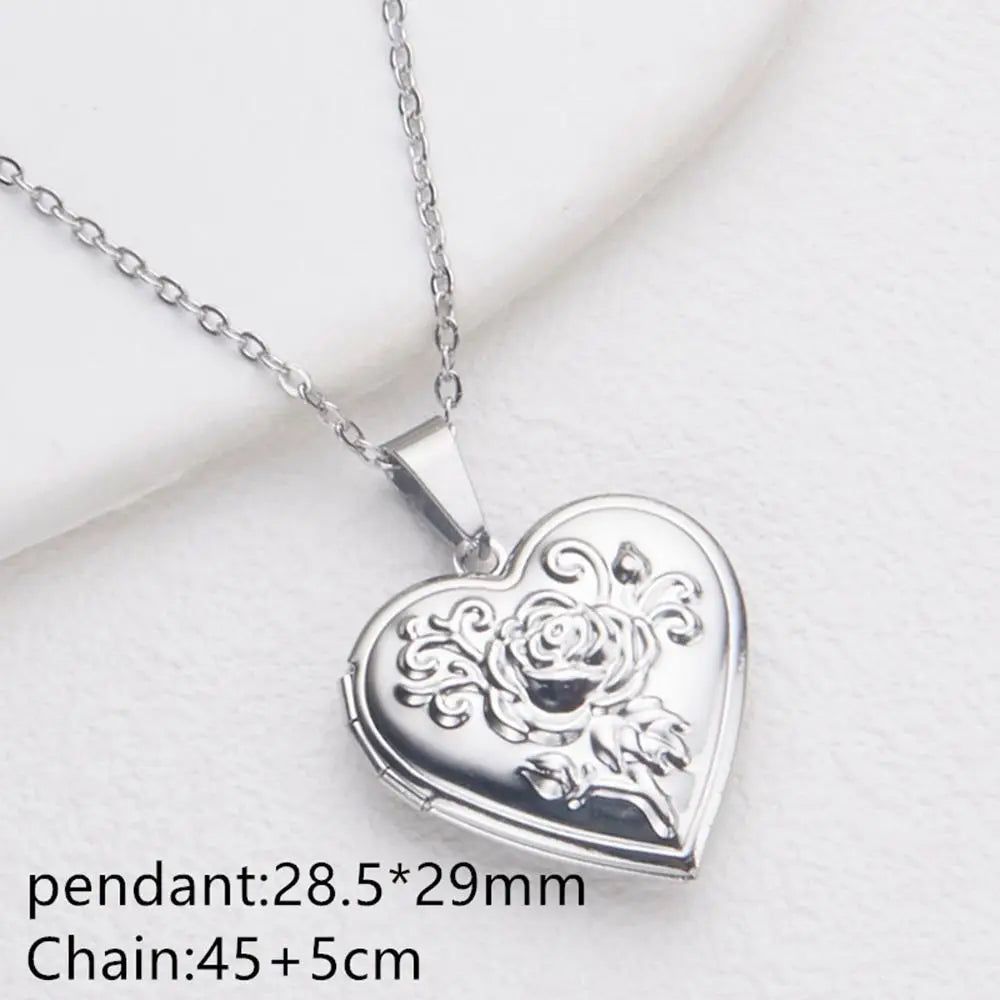 DIY Necklace Photo Picture Locket Necklace New Valentine's Day Openable Floral Heart Necklace Heart Locket Necklace