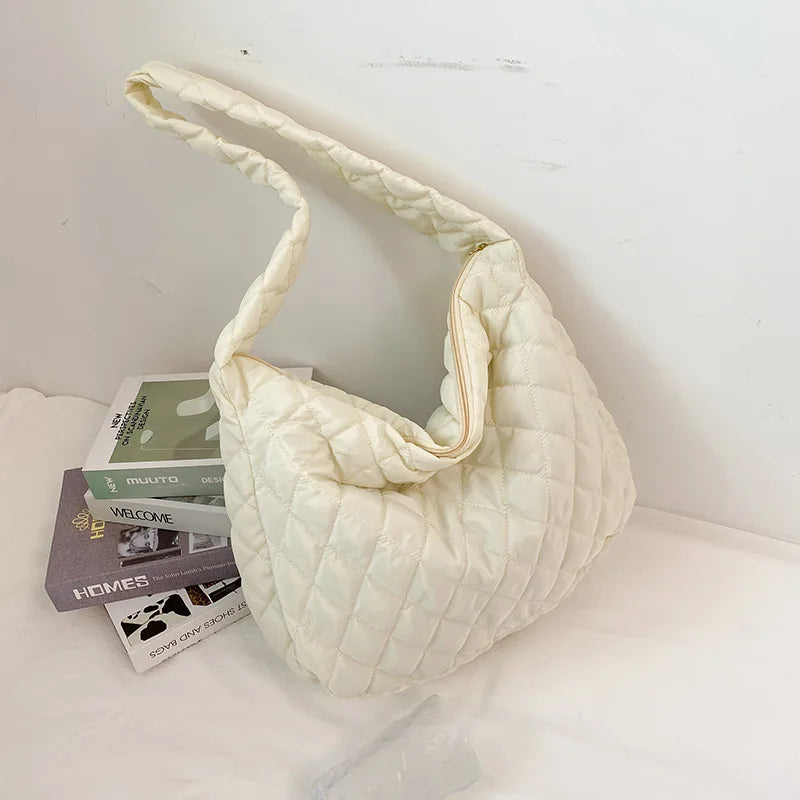 Women's Vintage Nylon Shoulder Underarm Bag Female Casual Waterproof Crossbody Hobo Bags for Lady Quilted Large Capacity Handbag