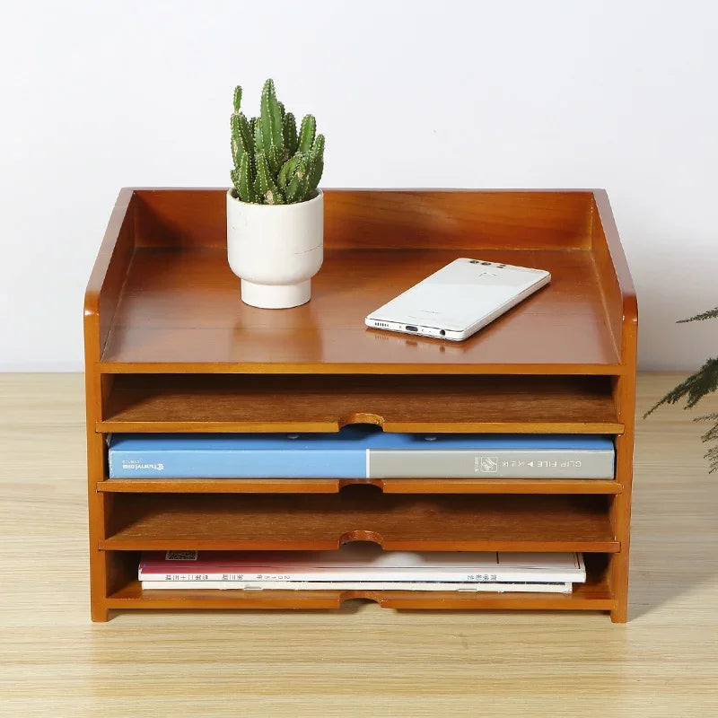 Solid Wood Desktop Organizer Box with Portable Bluetooth Speaker Multi-Function Office Storage Shelf for Home