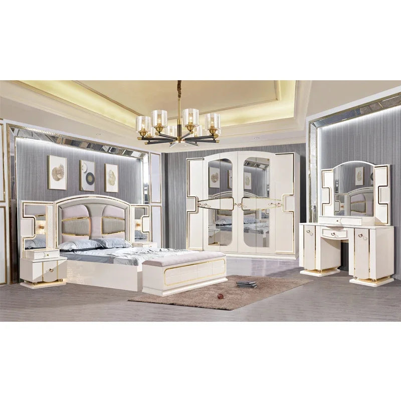 A Modern White Luxury King Size Leather Bedroom Bed Double Home Master Room Queen Wooden Full Mdf Bedroom Sets Furniture