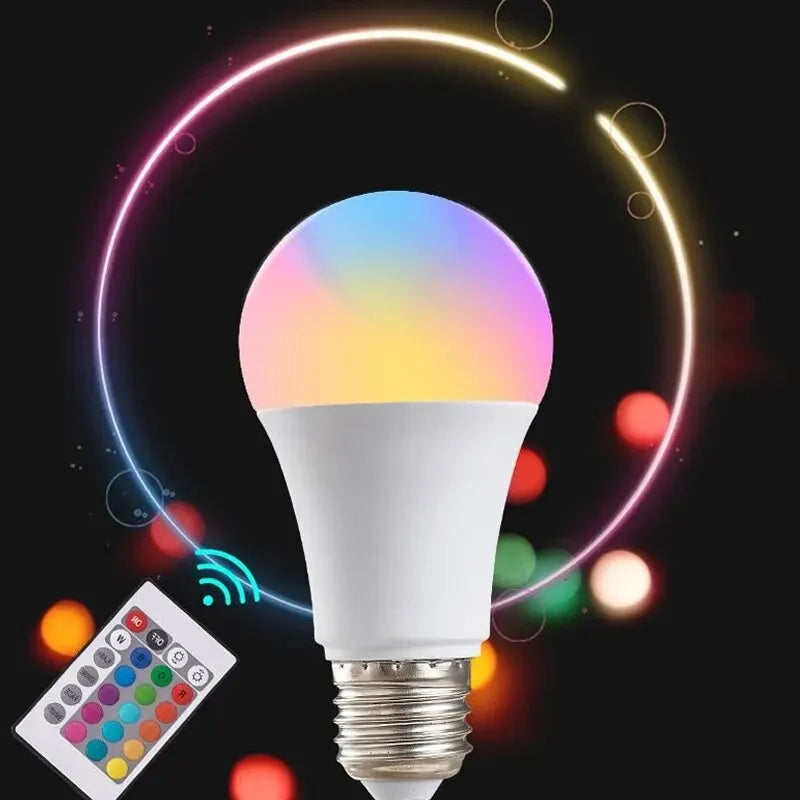 RGB-LED-Lampe mit 16 Farben, E27-Fassung, 220 V, dimmbar, mit 24-Tasten-Fernbedienung, smarte Stimmungsleuchte 