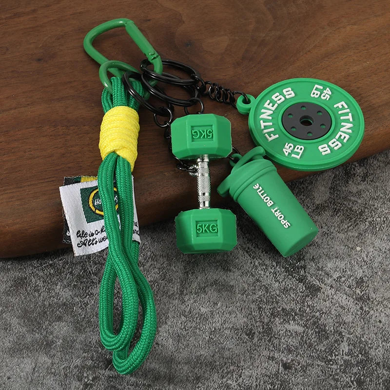 Fitness Keychain Gym Barbell Key chain Weightlifting with D-shaped Buckle Water Cups Simulation Dumbbells Creative Bag Charm