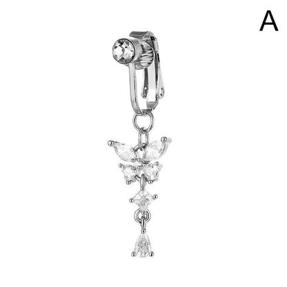 Clip On Belly Button Ring Butterfly Copper Zircon Pink Fake Belly Piercing Umbilical Navel Body Jewelry Trendy Fashion Style