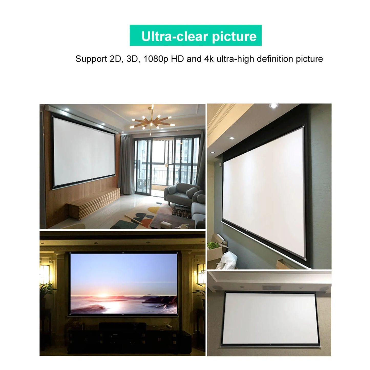 100'' Projector Screen 84-100inch 16:9 HD Projector Screen 3D Film Portable Screen Curtains Projector Screen HD Projector Screen