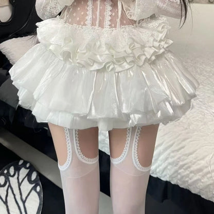 2025 Sweet Elastic Waist New Short Skirt Women Summer Chic White Ruffle Cake Skirts Female Fashion Casual Pretty Princess Skirt