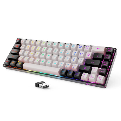 GEODMAER Wireless Gaming Keyboard Rechargeable Backlit Gaming Keyboard 68 Keys English/Spanish Layout 2.4G Keyboard for PC