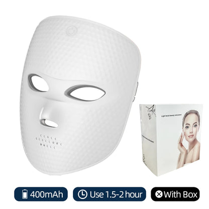 Wireless LED Facial Mask 7 Colors Light Photon Skin Tighten Rejuvenation Brighten Anti-Aging Skin Beauty Device