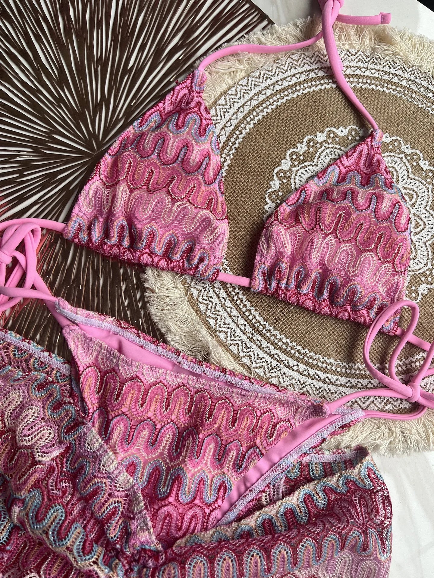 2025 Women Swimsuit Colored Maple Leaves Knitted Bikini Skirt Three-Piece Set Split Swimsuit Bikini
