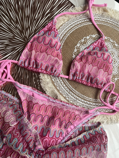 2025 Women Swimsuit Colored Maple Leaves Knitted Bikini Skirt Three-Piece Set Split Swimsuit Bikini